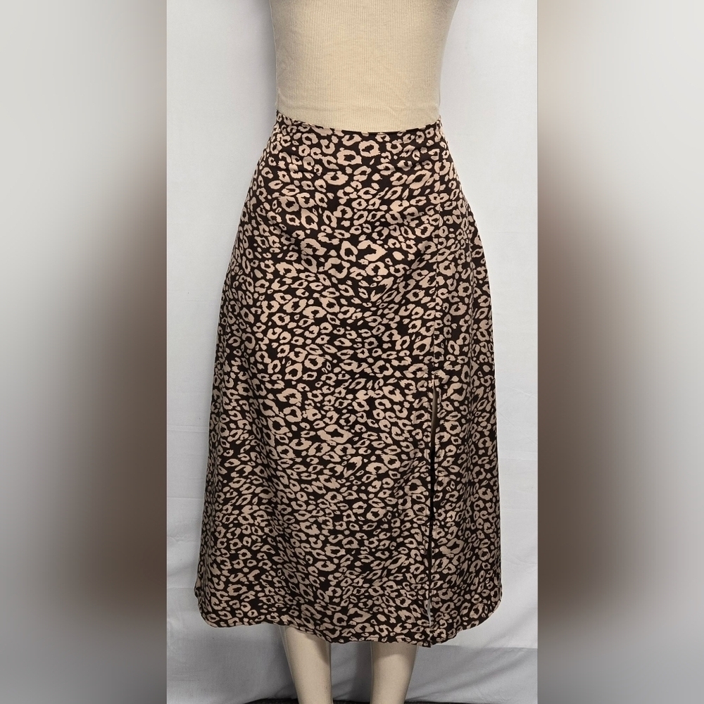 New Emery Rose L Skirt A Line Flowy Comfort High Vent Slit Brown Beige - Picture 1 of 9